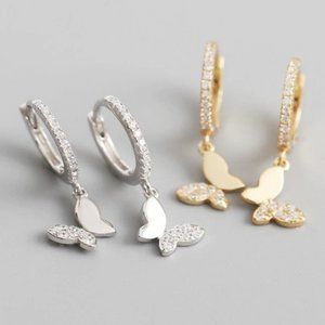 *925 Sterling Silver Diamond Butterfly Earrings A1